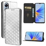 For OPPO A17k / A17 Cubic Grid Texture Flip Leather Phone Case(Silver)