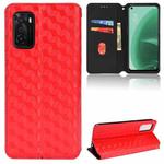 For OPPO A55s 5G Cubic Grid Texture Flip Leather Phone Case(Red)