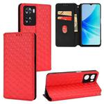 For OPPO A57 4G 2022 / 5G TW Cubic Grid Texture Flip Leather Phone Case(Red)