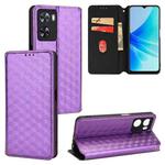 For OPPO A57 4G 2022 / 5G TW Cubic Grid Texture Flip Leather Phone Case(Purple)