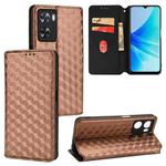 For OPPO A57 4G 2022 / 5G TW Cubic Grid Texture Flip Leather Phone Case(Brown)