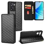 For OPPO A77 4G / A57 4G / A57 5G TW Cubic Grid Texture Flip Leather Phone Case(Black)