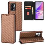 For OPPO A77 5G / A57 5G 2022 Cubic Grid Texture Flip Leather Phone Case(Brown)