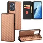 For OPPO Reno9 A Cubic Grid Texture Flip Leather Phone Case(Brown)