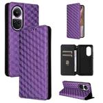 For OPPO Reno10 5G Global Cubic Grid Texture Flip Leather Phone Case(Purple)