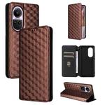 For OPPO Reno10 5G Global Cubic Grid Texture Flip Leather Phone Case(Brown)