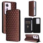 For OPPO Reno11 A JP / PJH110 Cubic Grid Texture Flip Leather Phone Case(Brown)
