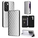 For OPPO Reno12 5G Global Cubic Grid Texture Flip Leather Phone Case(Silver)