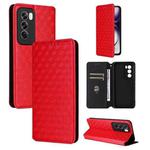 For OPPO Reno12 Pro 5G Global Cubic Grid Texture Flip Leather Phone Case(Red)