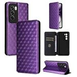For OPPO Reno12 Pro 5G Global Cubic Grid Texture Flip Leather Phone Case(Purple)