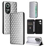 For OPPO Reno11 5G Global Cubic Grid Texture Flip Leather Phone Case(Silver)