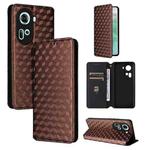 For OPPO Reno11 5G Global Cubic Grid Texture Flip Leather Phone Case(Brown)
