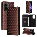 For OPPO Reno13 F 4G / 5G Cubic Grid Texture Flip Leather Phone Case(Brown)