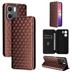 For OPPO A5x 5G / 4G Global Cubic Grid Texture Flip Leather Phone Case(Brown)