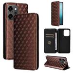 For OPPO Reno14 Pro Global Cubic Grid Texture Flip Leather Phone Case(Brown)