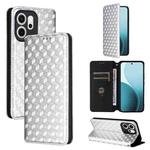 For OPPO Reno14 F 5G Cubic Grid Texture Flip Leather Phone Case(Silver)
