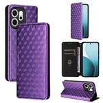 For OPPO Reno14 F 5G Cubic Grid Texture Flip Leather Phone Case(Purple)