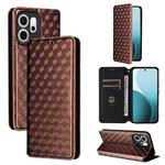 For OPPO Reno14 F 5G Cubic Grid Texture Flip Leather Phone Case(Brown)