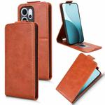 For OPPO Reno14 F 5G Magnetic Vertical Flip Leather Phone Case with Buckle(Brown)