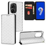 For Asus Zenfone 9 / Zenfone 10 Cubic Grid Texture Flip Leather Phone Case(Silver)