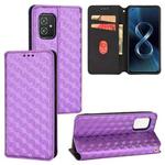 For Asus Zenfone 8 Cubic Grid Texture Flip Leather Phone Case(Purple)