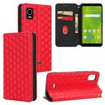 For Cricket Debut Smart Cubic Grid Texture Flip Leather Phone Case(Red)