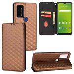 For Cricket Dream 5G Cubic Grid Texture Flip Leather Phone Case(Brown)