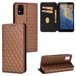 For ZTE Blade A31 Cubic Grid Texture Flip Leather Phone Case(Brown)