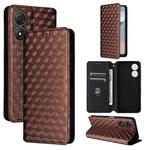 For ZTE Blade A34 Cubic Grid Texture Flip Leather Phone Case(Brown)