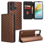 For ZTE Blade A53 Cubic Grid Texture Flip Leather Phone Case(Brown)