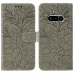 For Nothing Phone 3a Lace Flower Embossing Flip Leather Phone Case(Grey)