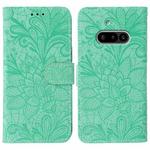 For Nothing Phone 3a Lace Flower Embossing Flip Leather Phone Case(Green)