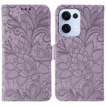 For OPPO Reno13 5G Global Lace Flower Embossing Flip Leather Phone Case(Purple)