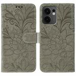 For OPPO Reno13 F 4G Global / 5G Global Lace Flower Embossing Flip Leather Phone Case(Grey)