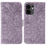 For OPPO Reno13 F 4G Global / 5G Global Lace Flower Embossing Flip Leather Phone Case(Purple)
