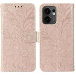 For OPPO Reno13 F 4G Global / 5G Global Lace Flower Embossing Flip Leather Phone Case(Rose Gold)