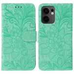 For OPPO Reno13 F 4G Global / 5G Global Lace Flower Embossing Flip Leather Phone Case(Green)