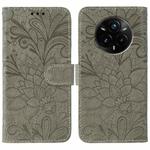 For Realme 14 Pro+ Lace Flower Embossing Flip Leather Phone Case(Grey)