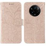For Realme 14 Pro+ Lace Flower Embossing Flip Leather Phone Case(Rose Gold)