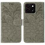 For ZTE Blade A35 Lace Flower Embossing Flip Leather Phone Case(Grey)
