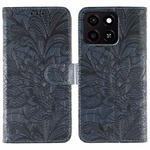 For ZTE Blade A35 Lace Flower Embossing Flip Leather Phone Case(Dark Blue)