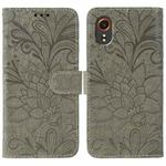 For Samsung Galaxy XCover7 Lace Flower Embossing Flip Leather Phone Case(Grey)