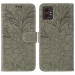 For Samsung Galaxy XCover7 Pro Lace Flower Embossing Flip Leather Phone Case(Grey)