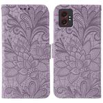 For Samsung Galaxy XCover7 Pro Lace Flower Embossing Flip Leather Phone Case(Purple)