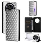 For Oukitel C37 Cubic Grid Texture Flip Leather Phone Case(Silver)