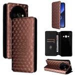 For Oukitel C59 / C59 Pro Cubic Grid Texture Flip Leather Phone Case(Brown)