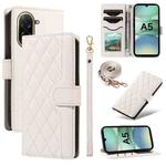 For Redmi A5 4G 173.3mm Three Card Slot Diamond Grid  Leather Phone Case with Long / Short Straps(White)
