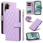 For Redmi A5 4G 173.3mm Three Card Slot Diamond Grid  Leather Phone Case with Long / Short Straps(Purple)