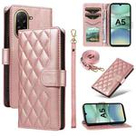 For Redmi A5 4G 173.3mm Three Card Slot Diamond Grid  Leather Phone Case with Long / Short Straps(Rose Gold)