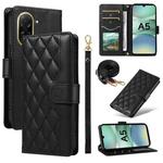 For Redmi A5 4G 173.3mm Three Card Slot Diamond Grid  Leather Phone Case with Long / Short Straps(Black)